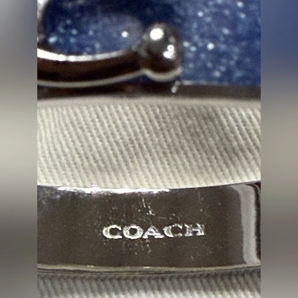 Coach Hinged Blue Glitter Enamel Bangle Bracelet Silver Tone NWT